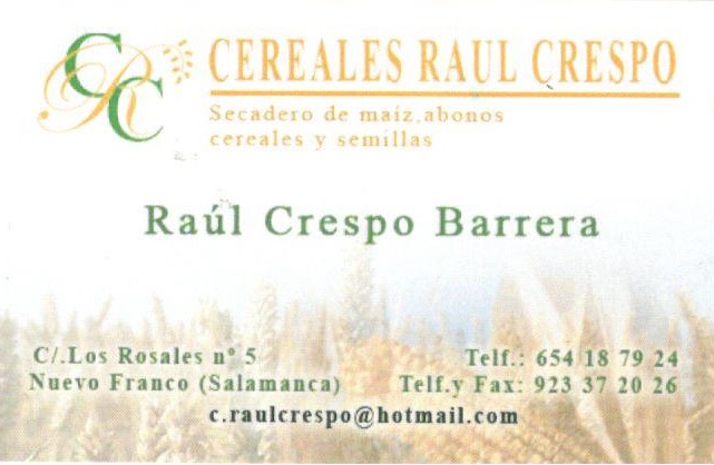 Tarjeta corporativa de Cereales Raúl Crespo